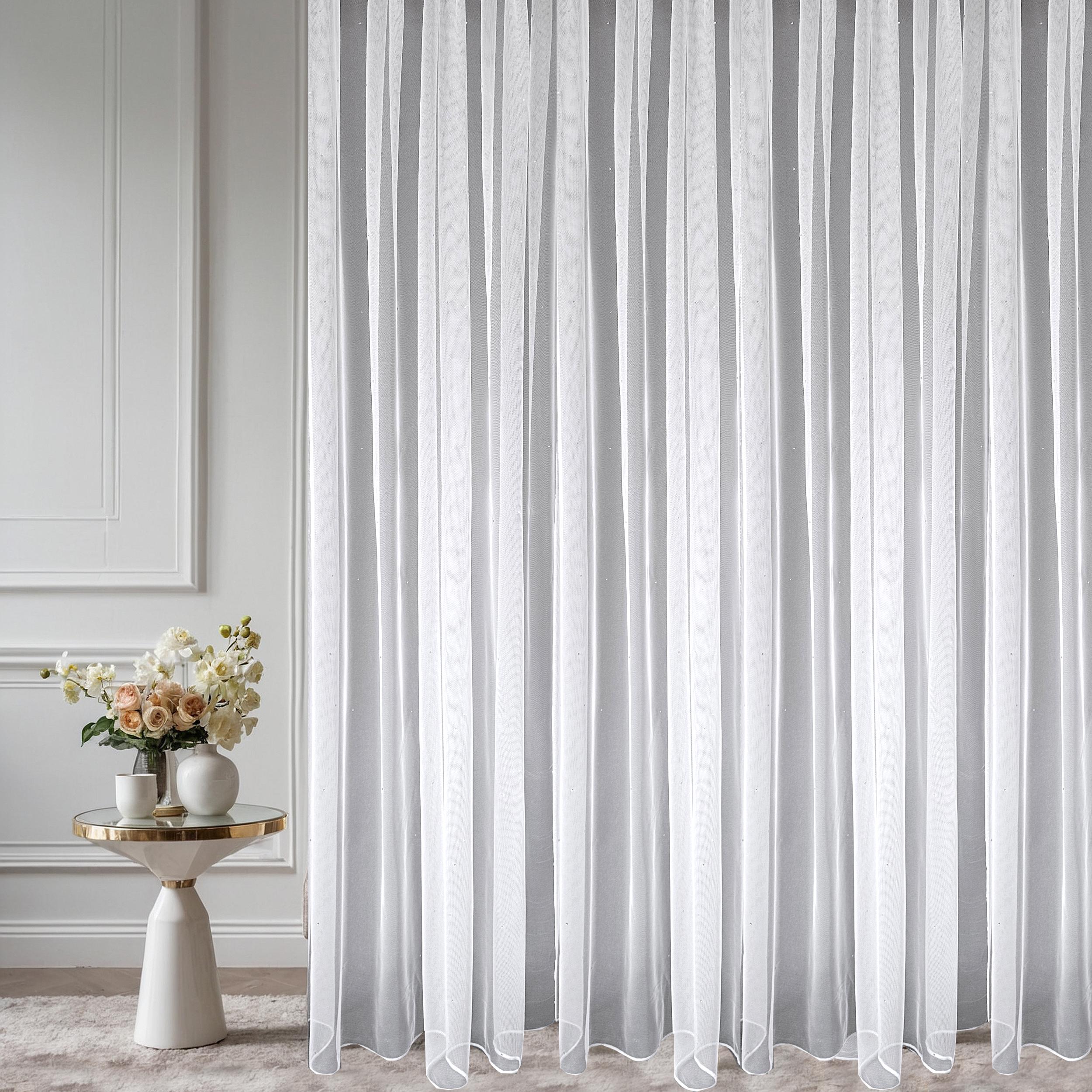 White Striped Sheer Curtain Panel with Subtle Jacquard Texture