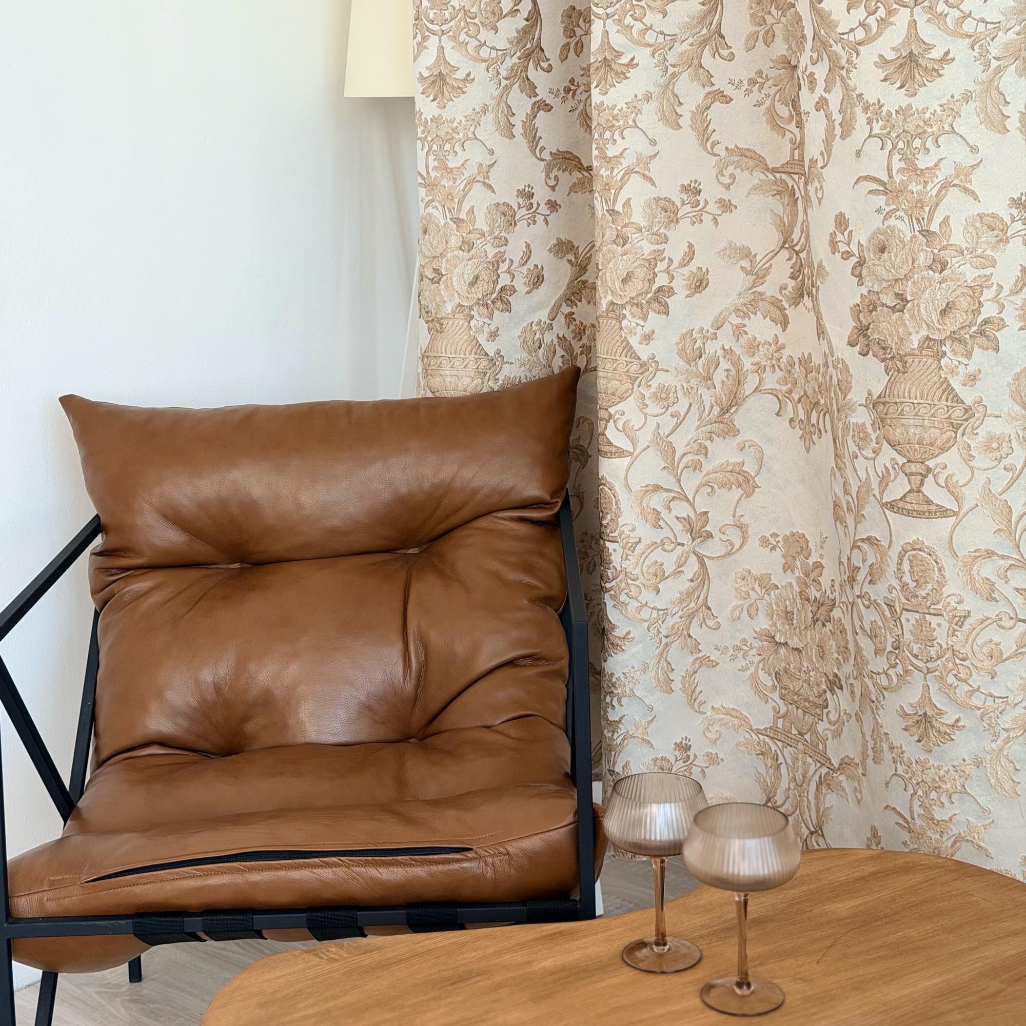 Ivory Beige Floral Sheer Curtain Panel with Vintage Botanical Vine Pattern